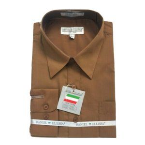 Daniel Ellissa Men's Brown Dress Shirt Convertible Cuff Pocket Sizes 15.5 - 22.5